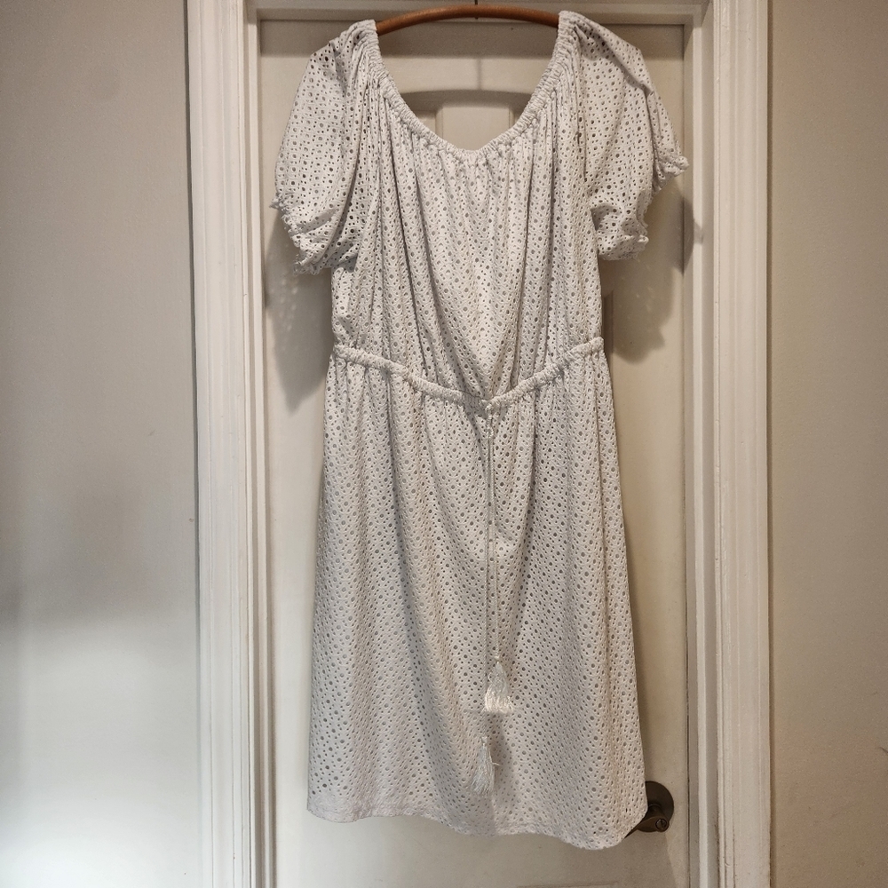 Cato White Eyelet Dress Size 22W Cottagecore Boho Puff Sleeve Spring Summer